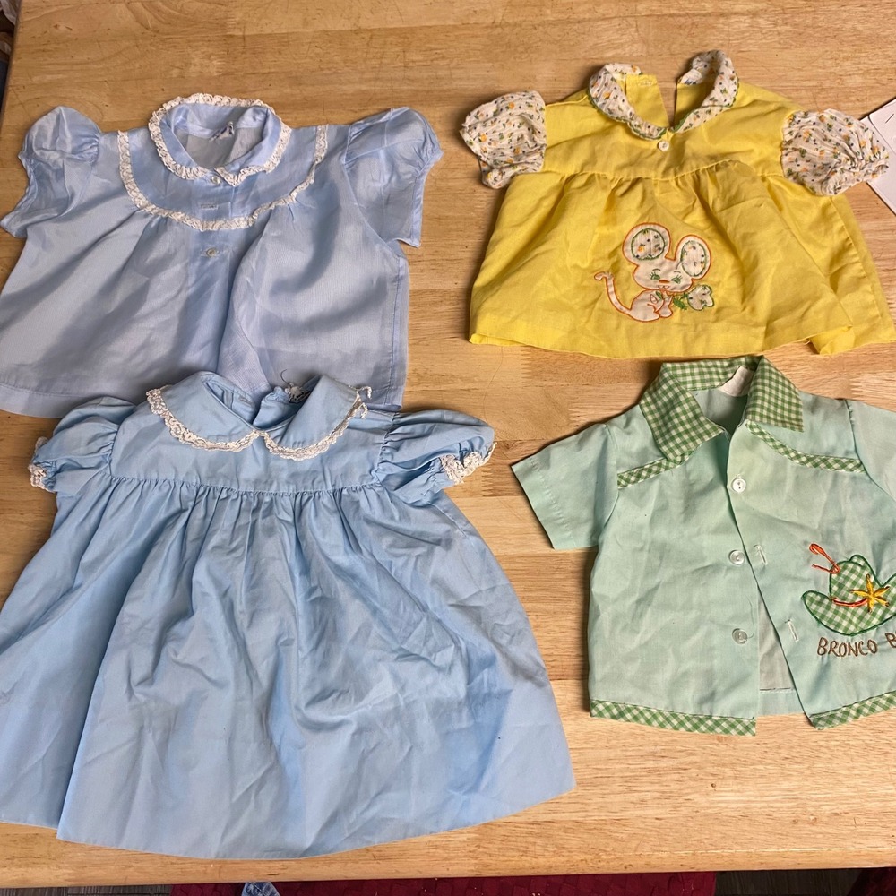 Vintage Girl's Clothing Lot of 4 Size 0-3 Months Cottagecore Western Dresses